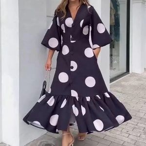 Polka Dot Long Casual Kimono Dress (Plus)